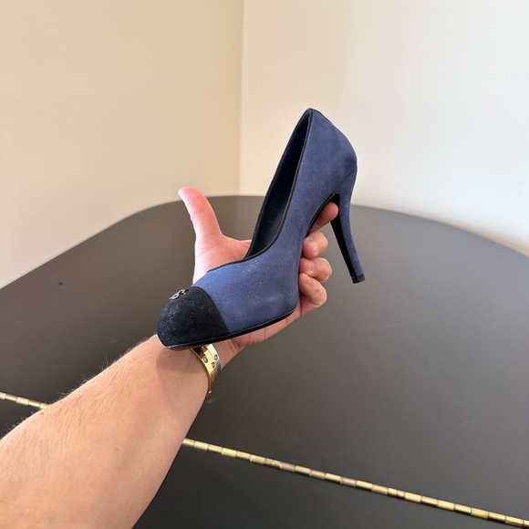 Chanel Authentic Vintage Retro LUXURY CLASSIC RARE Dark Blue Suede Pumps/Shoes - Picture 10 of 17